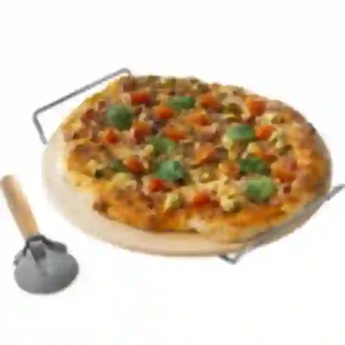 Kameň na pizzu s držadlom a nožom, z kordieritu, okrúhly 33 cm