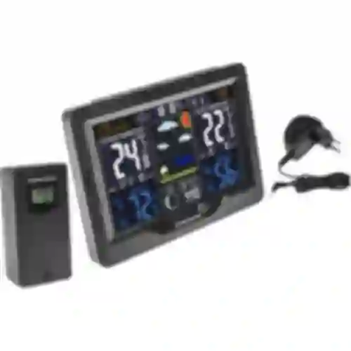 Meteorologická stanica RCC, DCF – elektronická, podsvietená, bezdrôtová, senzor, čierna