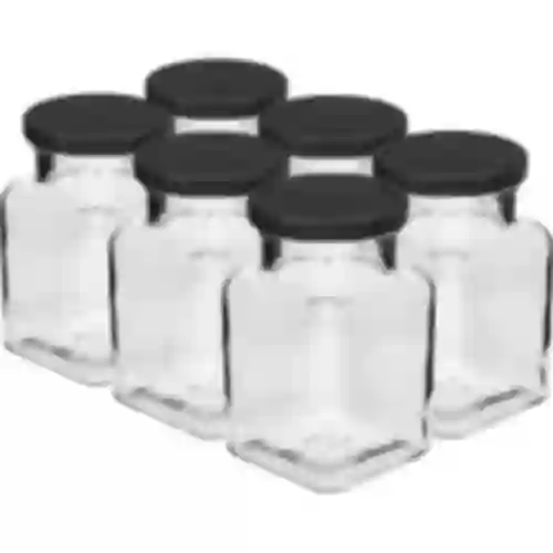 Pohár twist off 150ml Štyri rohy fi 53 s čiernym viečkom, 6 ks.