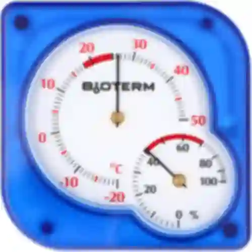 Vnútorný bimetalický teplomer s vlhkomerom (-20 do +50°C), modrý