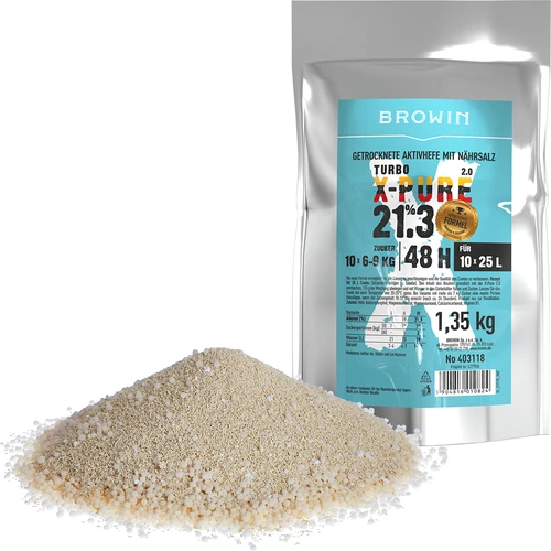 Turbo kvasnice X-Pure 21,3 %, 10x25L - 1,35kg - 2 ['kvasnice liehovarnícke', ' kvasnice na alkohol', ' turbo kvasnice', ' kvasnice pure', ' kvasnice 21', '3%', ' kvasnice na pálenku', ' na samohon', ' kvasnice liehovarnícke na 10 x 25 L', ' nastavenie 48 h', ' čistá fermentácia', ' cukrovky', ' na vysokopercentné nastavenia', ' na nastavenia z cukru', ' vysoký percent alkoholu', ' destilácia', ' viac ako 21%', ' rýchla fermentácia', ' kvasnice Browin', ' kvasnice 21%', ' kvasnice alco', ' kvasnice alko', ' silné kvasnice', ' čistá fermentácia', ' kvasnice veľké balenie']