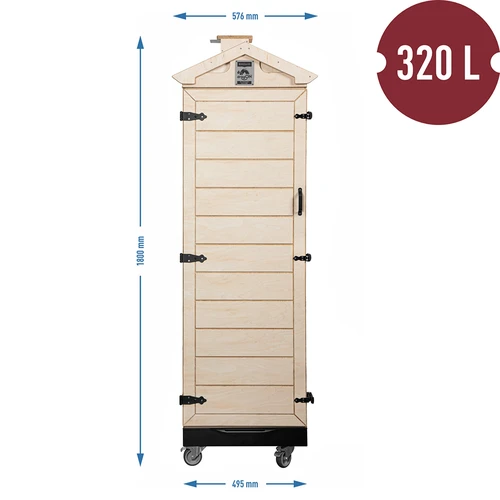 Údiaca komora z atestovanej preglejky, bezrámová, 320 l, s kolieskami - 4