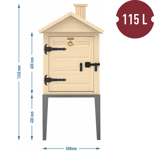 Údiaca komora zo smrekového dreva, 115L, s nerezovým podstavcom - 3