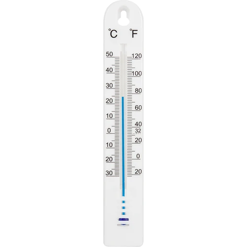 Univerzálny teplomer (-30 do +50°C), 17 cm, biely  - 1 ['teplomer', ' univerzálny teplomer', ' teplomer z plastu', ' teplomer čitateľná stupnica', ' teplomer s dvojitou stupnicou v °C a °F', ' teplomer do miestností s vysokou vlhkosťou', ' vonkajší teplomer do -30°C', ' teplomer odolný voči vlhkosti', ' teplomer v bielej farbe', ' pevný teplomer']