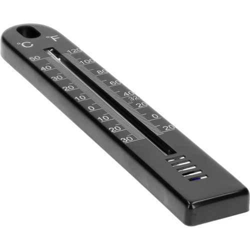 Univerzálny teplomer (-30 do +50°C), 17 cm, čierny - 3 ['teplomer', ' univerzálny teplomer', ' teplomer z plastu', ' teplomer čitateľná stupnica', ' teplomer s dvojitou stupnicou v °C a °F', ' teplomer do miestností s vysokou vlhkosťou', ' vonkajší teplomer do -30°C', ' teplomer odolný voči vlhkosti', ' teplomer v čiernej farbe', ' pevný teplomer']