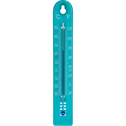Univerzálny teplomer (-30 do +50°C), 17 cm, modrý  - 1 ['teplomer', ' univerzálny teplomer', ' teplomer z plastu', ' teplomer čitateľná stupnica', ' teplomer s dvojitou stupnicou v °C a °F', ' teplomer do miestností s vysokou vlhkosťou', ' vonkajší teplomer do -30°C', ' teplomer odolný voči vlhkosti', ' teplomer v modrej farbe', ' pevný teplomer']