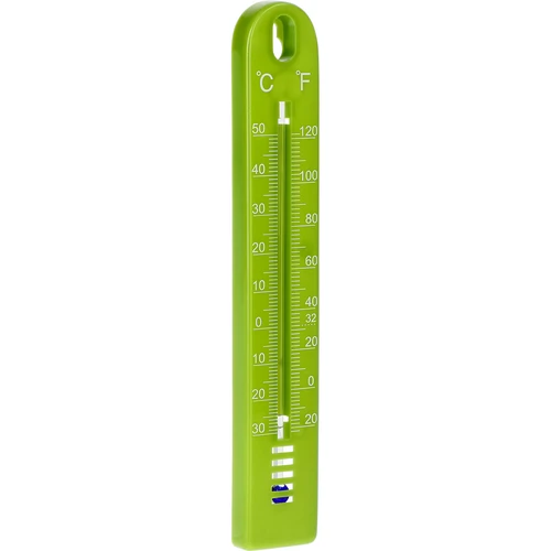 Univerzálny teplomer (-30 do +50°C), 17 cm, zelený - 2 ['teplomer', ' univerzálny teplomer', ' teplomer z plastu', ' teplomer čitateľná stupnica', ' teplomer s dvojitou stupnicou v °C a °F', ' teplomer do miestností s vysokou vlhkosťou', ' vonkajší teplomer do -30°C', ' teplomer odolný voči vlhkosti', ' teplomer v zelenej farbe', ' pevný teplomer']