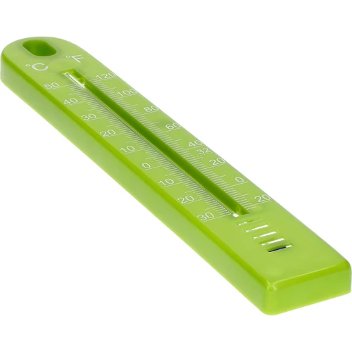 Univerzálny teplomer (-30 do +50°C), 17 cm, zelený - 3 ['teplomer', ' univerzálny teplomer', ' teplomer z plastu', ' teplomer čitateľná stupnica', ' teplomer s dvojitou stupnicou v °C a °F', ' teplomer do miestností s vysokou vlhkosťou', ' vonkajší teplomer do -30°C', ' teplomer odolný voči vlhkosti', ' teplomer v zelenej farbe', ' pevný teplomer']