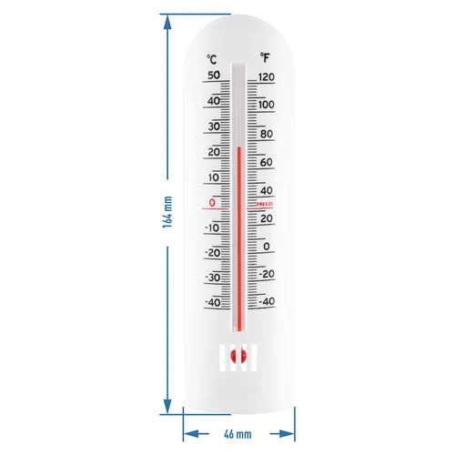 Univerzálny teplomer (-40°C do +50°C) 16cm - 2 ['teplomer bezortuťový', ' teplomer univerzálny', ' teplomer z plastu', ' teplomer čitateľná stupnica', ' teplomer s dvojitou stupnicou', ' teplomer do miestností s vysokou vlhkosťou']