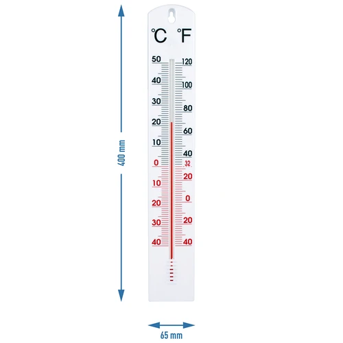 Univerzálny teplomer biely (-40°C do +50°C) 40cm - 2 ['teplomer', ' univerzálny teplomer', ' teplomer z plastu', ' teplomer čitateľná stupnica', ' teplomer s dvojitou stupnicou', ' teplomer do miestností s vysokou vlhkosťou']