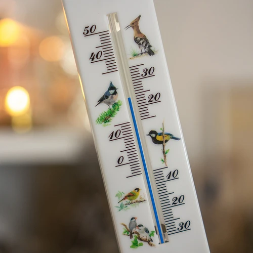 Univerzálny teplomer s grafikou - vtáky (-30°C do +50°C) 20cm - 4 ['univerzálny teplomer', ' teplomer z plastu', ' teplomer čitateľná stupnica', ' teplomer s dvojitou stupnicou', ' teplomer do miestností s vysokou vlhkosťou', ' vnútorný-vonkajší teplomer', ' teplomer s farebnou potlačou']