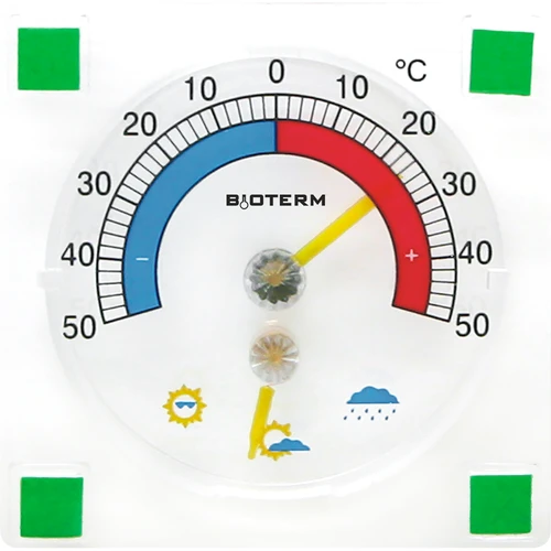 Univerzálny teplomer s vlhkomerom transparentný, samolepiaci (-50°C do +50°C)  - 1 ['univerzálny teplomer', ' vonkajší teplomer', ' okenný teplomer', ' teplomer na balkón', ' teplomer za okno', ' teplomer', ' teplomer čitateľná stupnica', ' teplomer z plastu', ' teplomer na sklo', ' samolepiaci teplomer', ' teplomer s vlhkomerom']