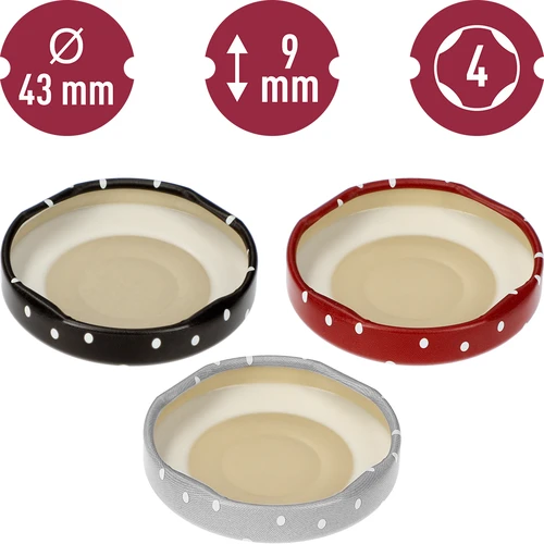 Uzáver fi 43 mm bodky mix - 10 ks. - 10 ['uzáver', ' uzáver s bodkami', ' uzávery na poháre', ' uzávery s bodkami', ' malé uzávery', ' uzávery na zaváraniny', ' uzávery na konzervy', ' uzávery na poháre', ' farebné uzávery', ' ozdobné uzávery', ' ozdobné uzávery']