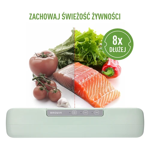 Vákuová zváračka - univerzálna, pistáciová - 11 ['vákuové balenie', ' vákuové zváračky', ' skladovanie potravín', ' reliéfne vrecká', ' zváranie vreciek', ' vákuový balič', ' vákuová balička', ' na balenie potravín', ' súprava na vákuové balenie', ' fólia na zváračku', ' na mäso', ' na ryby', ' na syry', ' ako predĺžiť trvanlivosť potravín', ' skladovanie jedla doma', ' na darček', ' kuchynské vybavenie', ' praktické kuchynské doplnky', ' výkonná vákuová zváračka', ' šalviová farba', ' pistáciová farba']