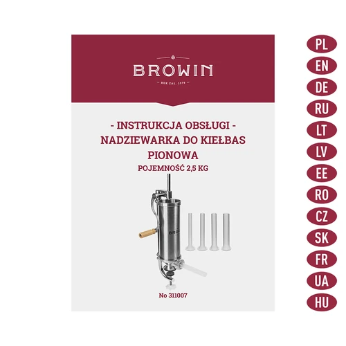 Vertikálna plnička 2,5 kg - 9 ['plnička na klobásy', ' na domáce klobásy', ' na údeniny', ' na krakovskú', ' domáce údeninárstvo', ' na črevá', ' na bielkovinové obaly', ' ako plniť klobásy', ' plnička na klobásy', ' údeninárska plnička', ' vertikálna plnička']