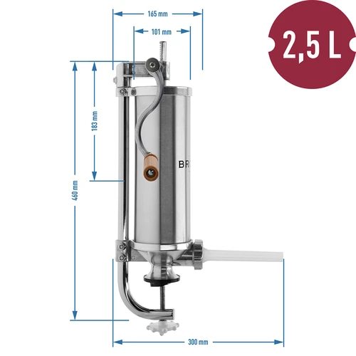 Vertikálna plnička 2,5 kg - 10 ['plnička na klobásy', ' na domáce klobásy', ' na údeniny', ' na krakovskú', ' domáce údeninárstvo', ' na črevá', ' na bielkovinové obaly', ' ako plniť klobásy', ' plnička na klobásy', ' údeninárska plnička', ' vertikálna plnička']