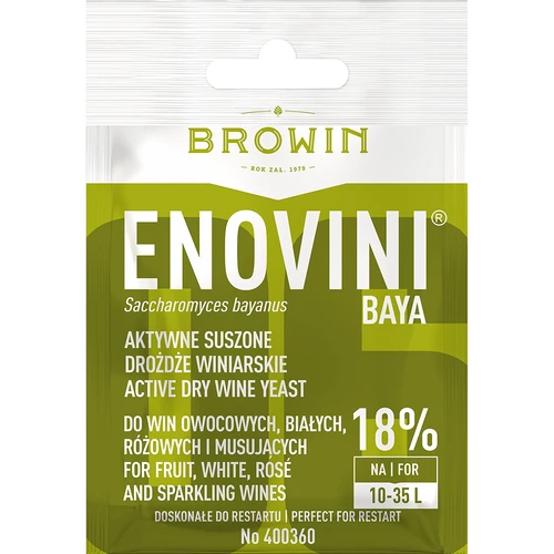 Vinárske kvasinky Enovini® BAYA, 7 g  - 1 ['ušľachtilé kvasinky', ' vinárske kvasinky', ' sušené vinárske kvasinky', ' kvasinky na biele vína', ' na ružové vína', ' kvasinky bayanus', ' kvasinky na reštart fermentácie', ' kvasinky na fermentáciu']