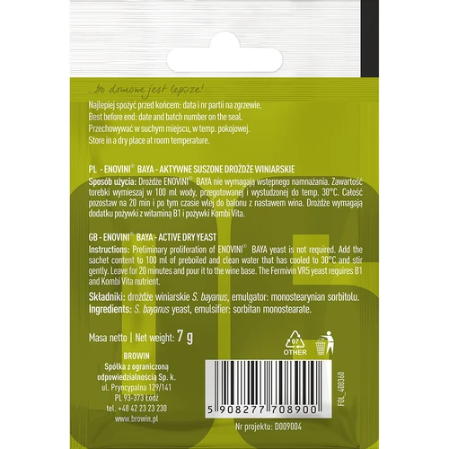 Vinárske kvasinky Enovini® BAYA, 7 g - 2 ['ušľachtilé kvasinky', ' vinárske kvasinky', ' sušené vinárske kvasinky', ' kvasinky na biele vína', ' na ružové vína', ' kvasinky bayanus', ' kvasinky na reštart fermentácie', ' kvasinky na fermentáciu']