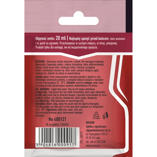 Vinárske kvasnice Burgund bez rozmnožovania, 20 ml - 2 ['kvasnice na červené vína', ' aké kvasnice na aróniu', ' kvasnice na tmavé hrozno', ' aróniové víno', ' hroznové víno', ' bez rozmnožovania', ' kvasnice v tekutine', ' vinárske kvasnice', ' domáce víno', ' čučoriedkové víno', ' víno z čiernej bazy']