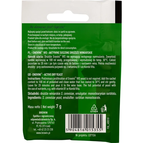 Vínne kvasinky Enovini® WS, 7 g - 2 ['kvasinky enovini', ' aktívne sušené vínne kvasinky', ' vínne kvasinky', ' kvasinky na víno', ' sušené vínne kvasinky', ' sušené kvasinky', ' sušené kvasinky na víno', ' kvasinky na biele víno', ' kvasinky na ružové víno', ' kvasinky na červené víno']
