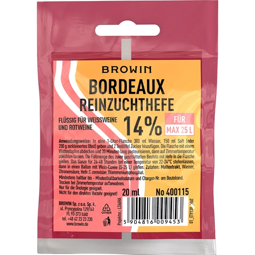 Vínne kvasnice Bordeaux, 20 ml DE/EN  - 1 ['kvasnice bordeaux', ' vínne kvasnice', ' kvasnice na víno', ' vínne kvasnice v tekutine', ' kvasnice v tekutine', ' kvasnice v tekutine na víno', ' kvasnice na červené víno', ' kvasnice na biele víno', ' domáce víno']