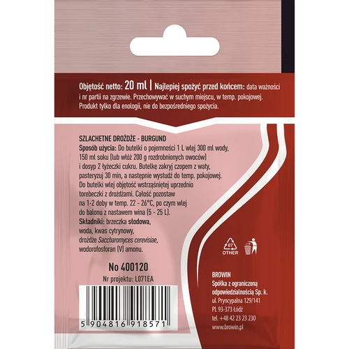 Vínne kvasnice Burgund, 20 ml - 2 ['vínne kvasnice', ' burgundské kvasnice', ' kvasnice na červené víno', ' tekuté kvasnice', ' kvasnice v tekutine', ' kvasnice browin', ' kvasnice biowin', ' kvasnice na víno', ' vinárstvo', ' vinárske vybavenie', ' obyčajné kvasnice na víno']
