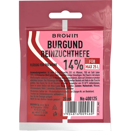 Vínne kvasnice Burgund, 20 ml DE/EN  - 1 ['vínne kvasnice', ' burgundské kvasnice', ' kvasnice na červené víno', ' tekuté kvasnice', ' kvasnice v tekutine', ' kvasnice browin', ' kvasnice biowin', ' kvasnice na víno', ' vinárstvo', ' vinárske vybavenie', ' obyčajné kvasnice na víno']