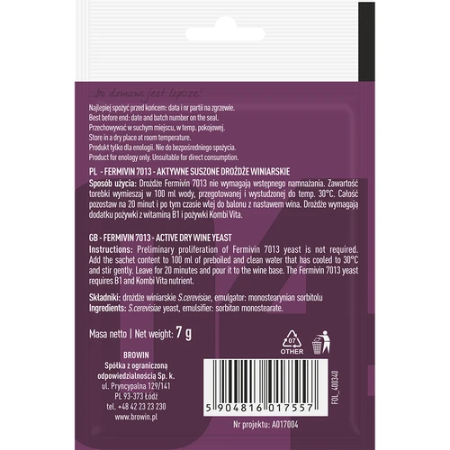 Vínne kvasnice Fermivin 7013, 7 g - 2 ['kvasnice fermivin', ' aktívne sušené vínne kvasnice', ' vínne kvasnice', ' kvasnice na víno', ' sušené vínne kvasnice', ' sušené kvasnice', ' sušené kvasnice na víno', ' kvasnice na biele víno', ' kvasnice na ružové víno', ' kvasnice na červené víno']