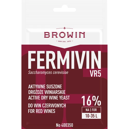 Vínne kvasnice Fermivin VR5, 7 g  - 1 ['kvasnice fermivin', ' aktívne sušené vínne kvasnice', ' vínne kvasnice', ' kvasnice na víno', ' sušené vínne kvasnice', ' sušené kvasnice', ' sušené kvasnice na víno', ' kvasnice na červené víno']