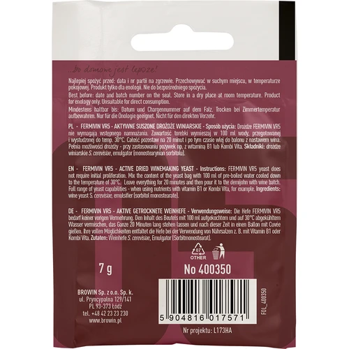Vínne kvasnice Fermivin VR5, 7 g - 2
