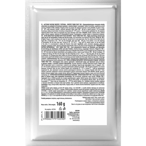 Vínne kvasnice Turbo Fruit 5-7 dní 100 L - 3 ['kvasnice na alkohol', ' kvasnice na lieh', ' kvasnice na pálenku', ' kvasnice na samohon', ' kvasnice na mesačný svit', ' pálenka', ' samohon', ' mesačný svit']