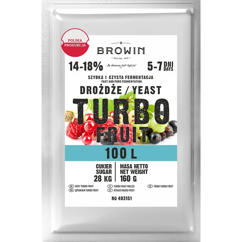 Vínne kvasnice Turbo Fruit 5-7 dní 100 L  - 1 ['kvasnice na alkohol', ' kvasnice na lieh', ' kvasnice na pálenku', ' kvasnice na samohon', ' kvasnice na mesačný svit', ' pálenka', ' samohon', ' mesačný svit']