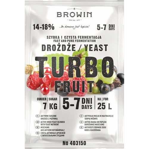 Vínne kvasnice Turbo Fruit 5-7 dní - 2 ['kvasnice na alkohol', ' kvasnice na lieh', ' kvasnice na pálenku', ' kvasnice na samohon', ' kvasnice na mesačný svit', ' pálenka', ' samohon', ' mesačný svit']