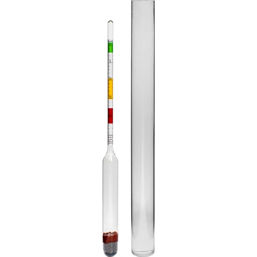Vinomer (cukrometer) v nerozbitnej skúmavke  - 1 ['vinomer', ' cukrometer', ' zariadenie na meranie koncentrácie cukru', ' balingometer', ' na víno', ' na pivo', ' areometer']