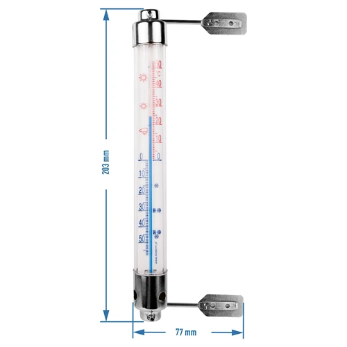 Vonkajší teplomer s kovovým rámom (-50°C do +50°C) 20cm - 2 ['teplomer vonkajší bezortuťový', ' teplomer', ' teplomer okenný', ' teplomer čitateľná stupnica', ' teplomer z plastu', ' teplomer na okno', ' teplomer na balkón', ' teplomer obojstranný', ' teplomer samolepiaci']