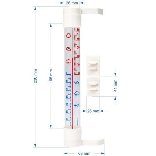 Vonkajší teplomer s transparentnou stupnicou (-70°C do +50°C) 23cm mix - 2 ['teplomer za okno', ' aká teplota', ' nalepovací teplomer', ' skrutkovací teplomer', ' čitateľná stupnica']