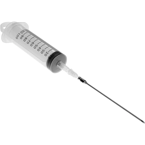 Vstrekovač 100 ml + 2 ihly - 2 ['údeniny', ' na mäso', ' striekačka na mäso', ' ihly z nehrdzavejúcej ocele', ' ihla na vstrekovanie', ' na mäso', ' na nakladanie', ' nedonakladanie', ' sivé škvrny v údenine']