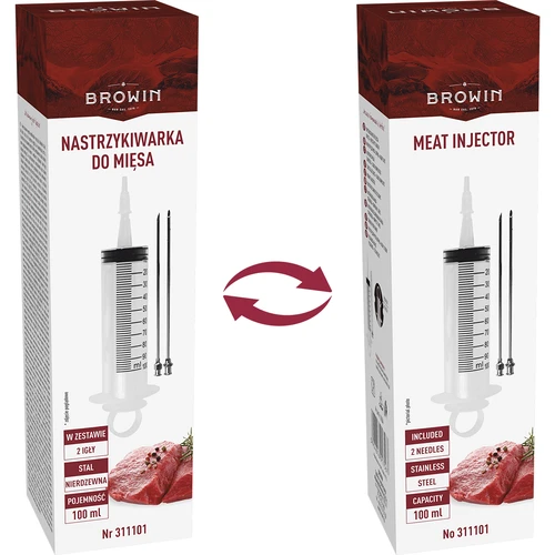 Vstrekovač 100 ml + 2 ihly - 11 ['údeniny', ' na mäso', ' striekačka na mäso', ' ihly z nehrdzavejúcej ocele', ' ihla na vstrekovanie', ' na mäso', ' na nakladanie', ' nedonakladanie', ' sivé škvrny v údenine']