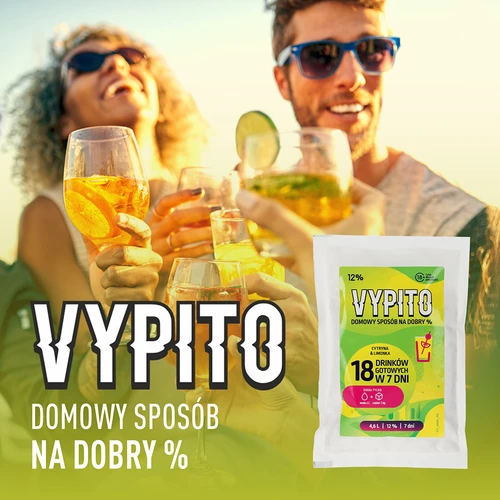 VYPITO 12%, sáčok na 18 drinkov - Citrón & limetka, 126 g - 6 ['do drinkov', ' do alkoholu', ' rýchla fermentácia', ' zmes na výrobu nápojov', ' ideálne do drinkov', ' na výrobu alkoholu', ' soft drinky', ' DIY alkohol', ' nápoje drinky DIY', ' domáce drinky', ' alkohol ručne vyrobený', ' alkoholické koktaily', ' do nápojov s percentami', ' Energy drink', ' ochutené drinky', ' chillout', ' alkohol na párty', ' domáce percentá', ' domáce nápoje', ' kvasnice s výživou', ' domáca fermentácia kvasníc']