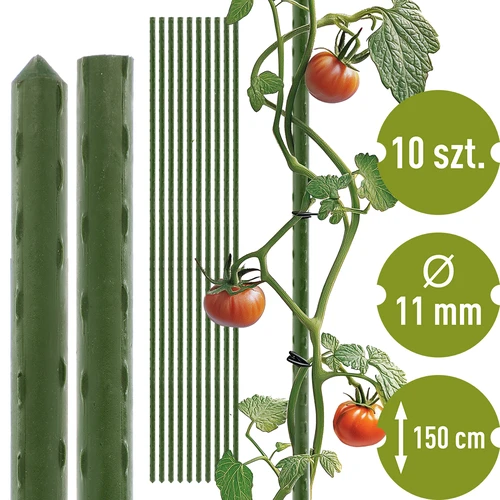 Záhradné tyčky Bioogród – oceľové povlečené, 1,5 m, fi 11 mm, 10 ks  - 1 ['záhradná tyčka', ' tyčka na rastliny', ' podpora na rastliny', ' záhradná podpora', ' kovové záhradné podpory', ' podpora na popínavé rastliny', ' podpory na popínavé kvety', ' kovové podpory na kvety', ' kovové povlečené tyčky', ' povlečená tyčka na rastliny', ' jednoduchá oceľová tyčka', ' záhradné príslušenstvo', ' ako sa starať o rastliny', ' odporúčané tyčky na rastliny', ' zelená tyčka', ' povlečené oceľové tyčky']