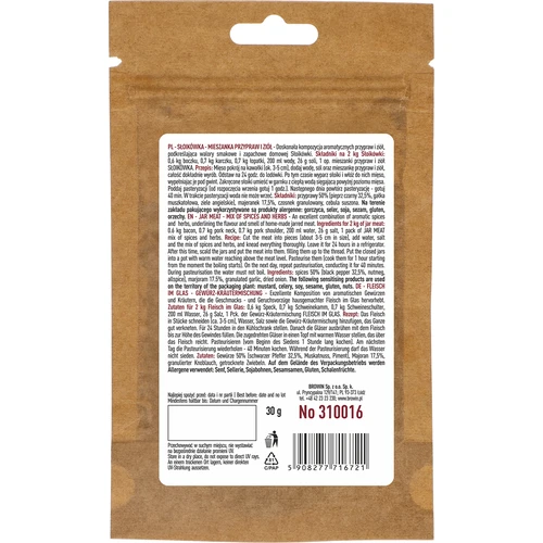 Zaváranina - zmes bylín a korenín, 30 g - 2 ['mäsová konzerva', ' zaváranina', ' klobása zo zaváraniny', ' nátierkové mäso', ' mäsová konzerva', ' korenie na zaváraninu']