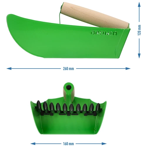 Zberač na drobné ovocie, kovový zelený - 9 ['zberač na drobné ovocie', ' stroj na zber drobného ovocia', ' hrebeň na ovocie', ' stroj na zber z kríkov', ' zberač na čučoriedky a borievky', ' zberač na ríbezle', ' zberač na aróniu', ' zber malých plodov', ' zber čučoriedok a borievok', ' nástroje na prácu v záhrade', ' záhradné nástroje', ' praktické nástroje na zber ovocia', ' zber drobného ovocia', ' záhradné príslušenstvo']