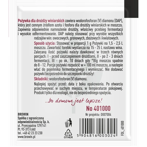 Živná pôda pre vinárske kvasinky, 10 g - 2 ['živná pôda pre kvasinky', ' živná pôda na víno', ' zdroj dusíka a fosforu pre kvasinky', ' minerálna živná pôda']