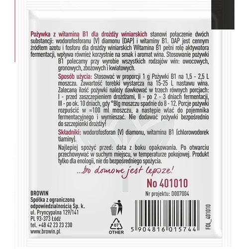 Živná soľ na víno s vitamínom B1, 10g - 2 ['živná soľ pre kvasinky', ' živná soľ pre vínne kvasinky', ' živná soľ pre kvasinky s vitamínom B', ' živná soľ s tiamínom']