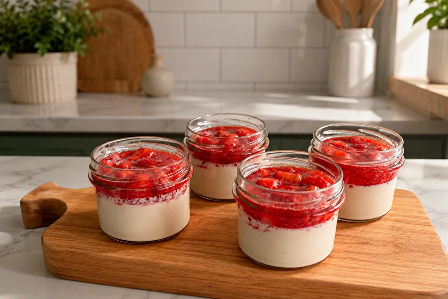 Vegánska Panna cotta s jahodami